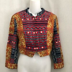 Free People Embroidered Cropped Jacket Zipper cuffs Size 8